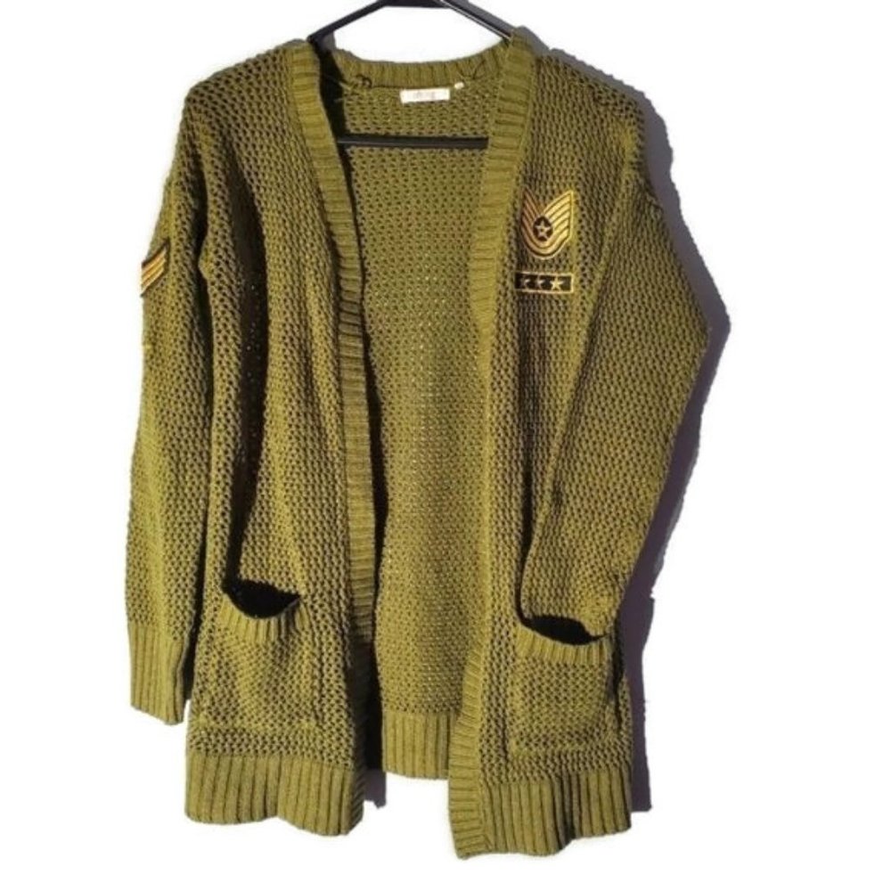 Open Front Long Sleeve Knit  Olive Green Cardigan